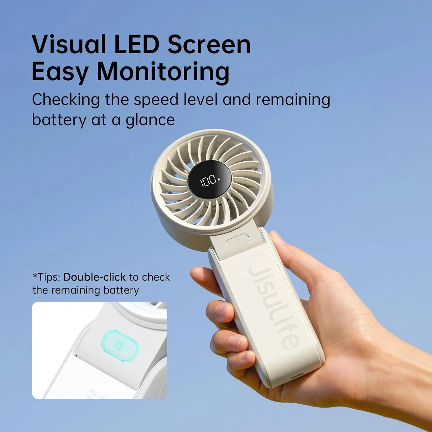 JISULIFE Handheld Fan Life7  Ultimate Flexibility: High-Power Motor, LED Display, 19.5 Hrs Cooling, 5000mAh Rechargeable, 5-Speed, Foldable Design, 3-IN-1 Portable Fan for Travel Cruise Beach(Grey)