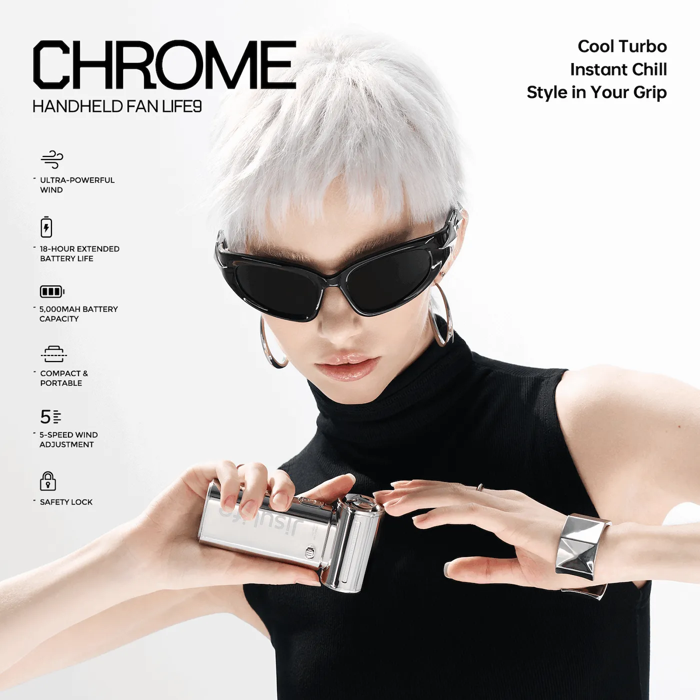 JisuLife Handheld Fan Life9 - Chrome