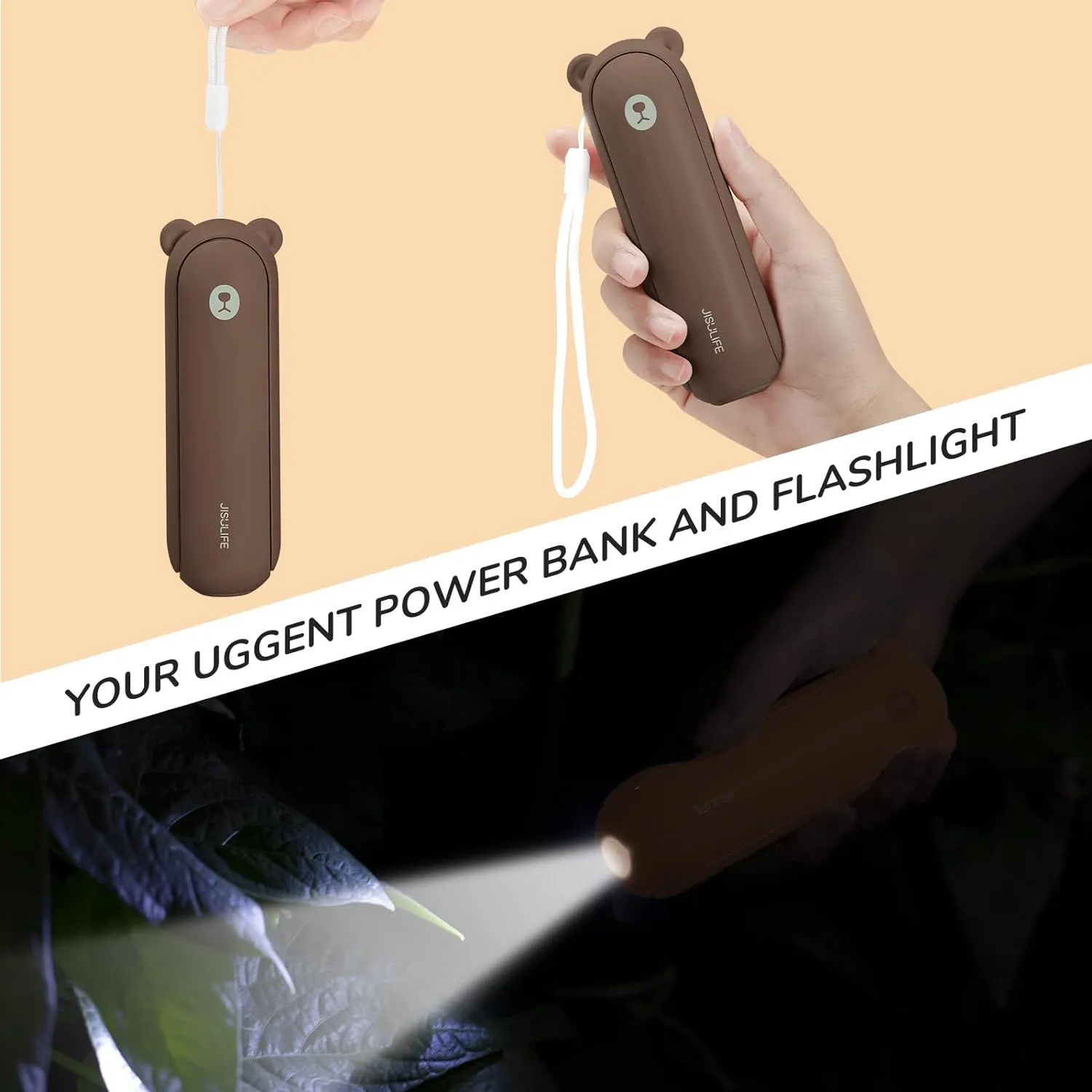 JISULIFE Handheld Fan with 4500 mAh Powerbank Max 37 Hours Runtime, Pocket Portable Battery Operated or USB Powered Folding Personal Fan, 3 Speeds, Gifts for Women Men Kids Gift for Festival-Brown