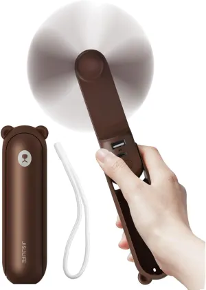 JISULIFE Handheld Fan with 4500 mAh Powerbank Max 37 Hours Runtime, Pocket Portable Battery Operated or USB Powered Folding Personal Fan, 3 Speeds, Gifts for Women Men Kids Gift for Festival-Brown Small bladeless fan for quiet cooling