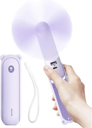 JISULIFE Handheld Fan with 4500 mAh Powerbank Max 37 Hours Runtime, Pocket Portable Battery Operated or USB Powered Folding Personal Fan, 3 Speeds, Gifts for Women Men Kids Gift for Festival-Purple Mini handheld fan for personal cooling