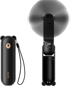 JISULIFE Handheld Mini Fan, 3 IN 1 USB Rechargeable Portable Fan [12-19 Working Hours] with Power Bank, Flashlight, Pocket Design for Travel/Summer/Concerts/Lash, Gifts for Women (Black) Neck fan for hands-free comfort