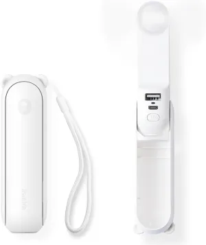 JISULIFE Handheld Mini Fan, 3 IN 1 USB Rechargeable Portable Fan [12-19 Working Hours] with Power Bank, Flashlight, Pocket Design for Travel/Summer/Concerts/Lash, Gifts for Women (White) Waist-mounted portable fan for outdoor use