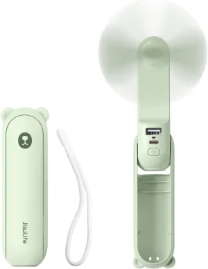 JISULIFE Handheld Mini Fan, 3 IN 1 USB Rechargeable Portable Fan [12-19 Working Hours] with Power Bank, Flashlight, Pocket Design for Travel/Summer/Concerts/Lash, Gifts for Women(Green) Neck fan for hands-free comfort