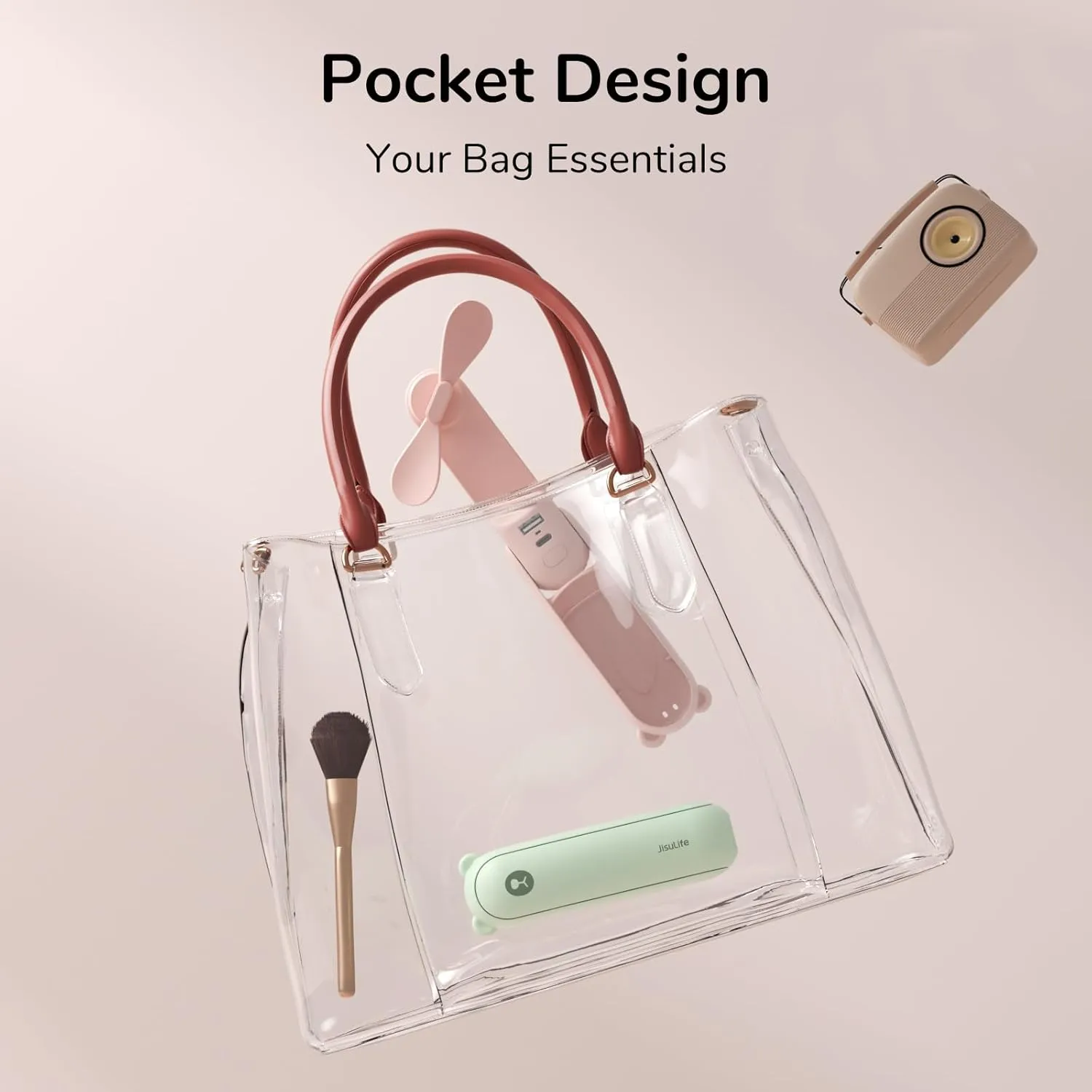 JISULIFE Handheld Mini Fan, 3 IN 1 USB Rechargeable Portable Fan [12-19 Working Hours] with Power Bank, Flashlight, Pocket Design for Travel/Summer/Concerts/Lash, Gifts for Women(Green)