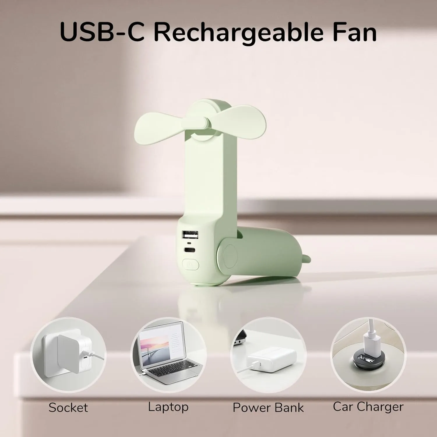 JISULIFE Handheld Mini Fan, 3 IN 1 USB Rechargeable Portable Fan [12-19 Working Hours] with Power Bank, Flashlight, Pocket Design for Travel/Summer/Concerts/Lash, Gifts for Women(Green)