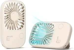 JISULIFE Handheld Mini Lash Fan with Bracket, Small Portable USB Rechargeable Personal Makeup Stylish Fan with 3 Speeds for Women Mom Girls Office Outdoor Travel Beige Neck fan for hands-free comfort
