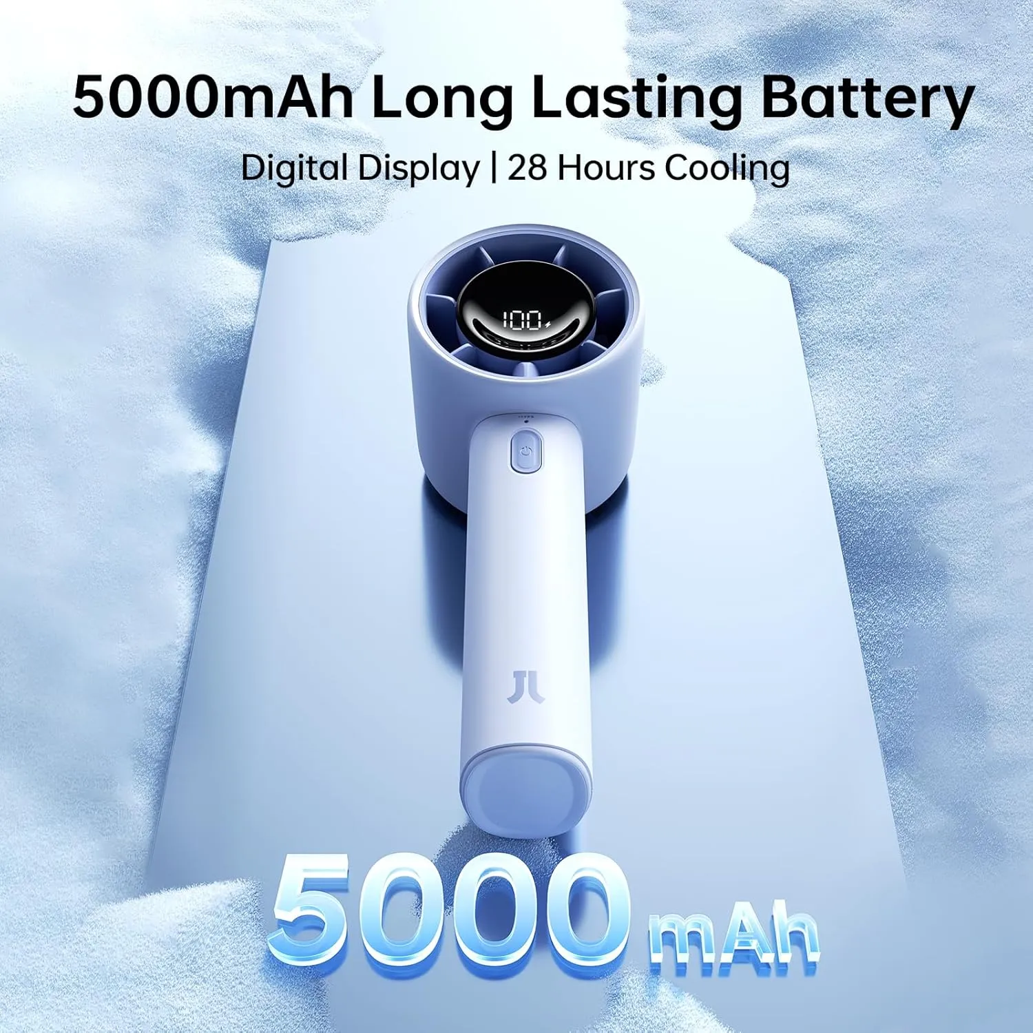 JISULIFE Handheld Turbo Fan, 5000mAh Rechargeable Portable Fans,Up to 28 Hours Cooling,5 Speed Strong Wind,Personal Mini Fan for Travel Outdoor Camping Beach MakeupBlue