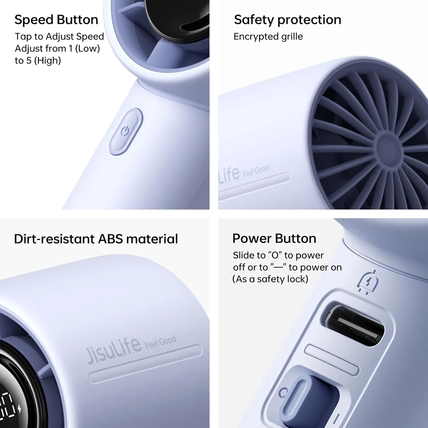 JISULIFE Handheld Turbo Fan, 5000mAh Rechargeable Portable Fans,Up to 28 Hours Cooling,5 Speed Strong Wind,Personal Mini Fan for Travel Outdoor Camping Beach MakeupBlue