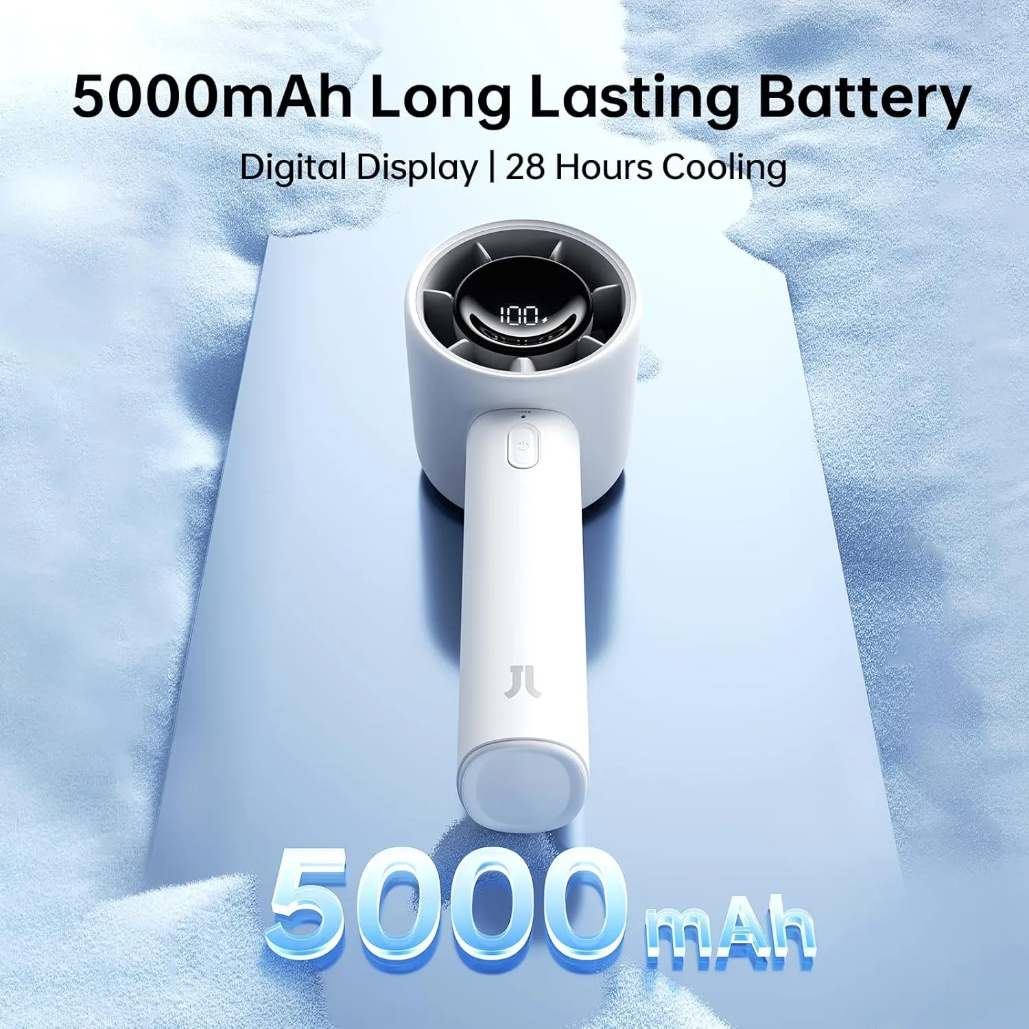 JISULIFE Handheld Turbo Fan, 5000mAh Rechargeable Portable Fans,Up to 28 Hours Cooling,5 Speed Strong Wind,Personal Mini Fan for Travel Outdoor Camping Beach MakeupGray