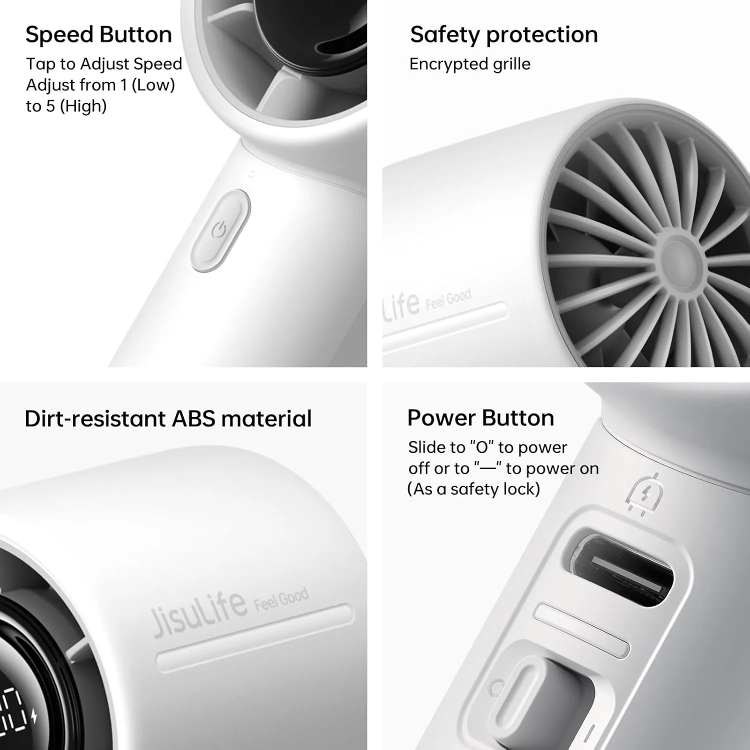 JISULIFE Handheld Turbo Fan, 5000mAh Rechargeable Portable Fans,Up to 28 Hours Cooling,5 Speed Strong Wind,Personal Mini Fan for Travel Outdoor Camping Beach MakeupGray