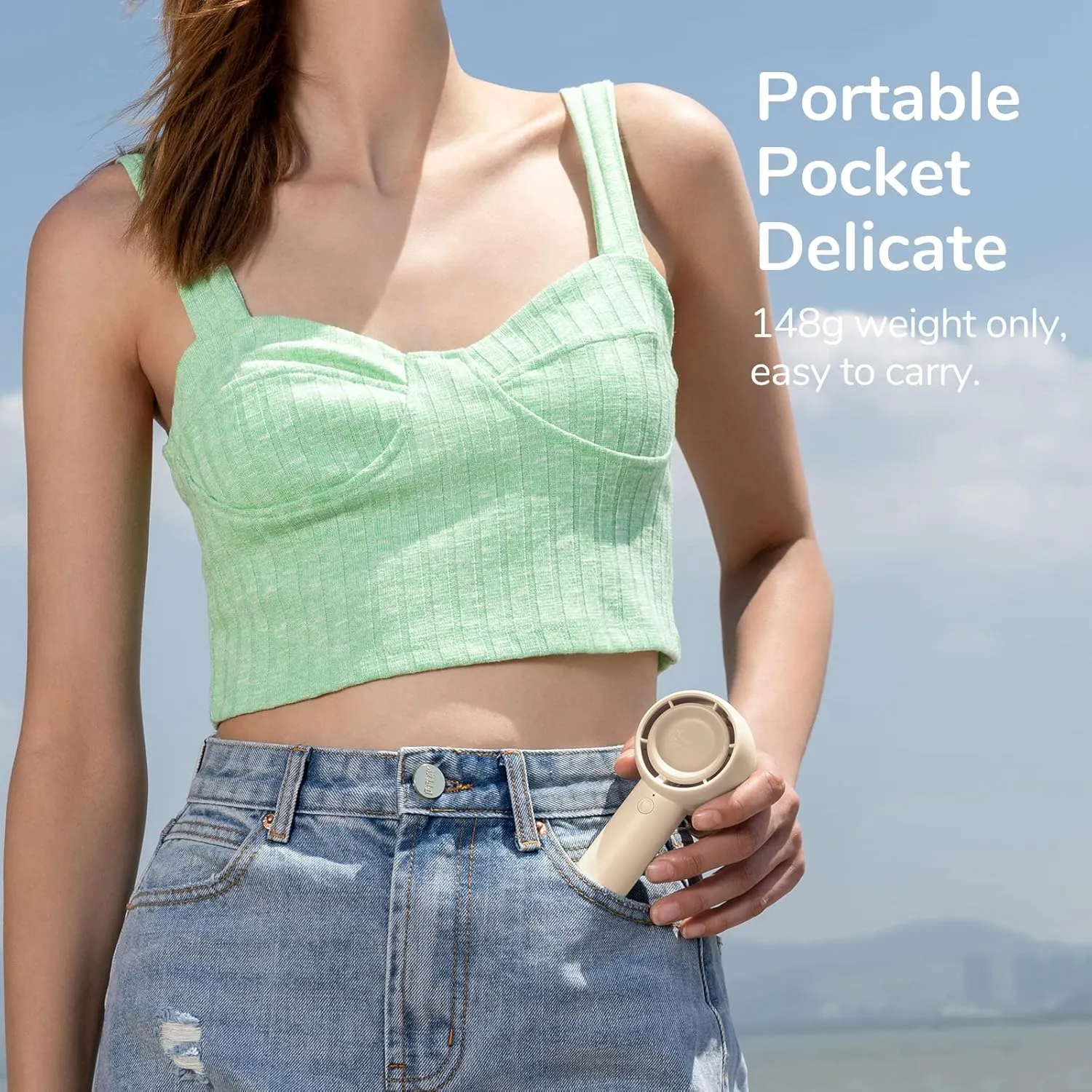 JISULIFE Mini Portable Fan-Bladeless Safe Design, Powerful Turbo Handheld Fan with 5 Speeds, 16Hrs Max Cooling TimeUSB Rechargeable, Small Pocket for Travel/Lash, Gifts For Girls/Women