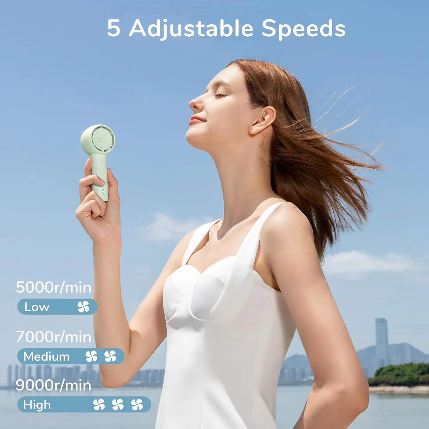 JISULIFE Mini Portable Fan-Bladeless Safe Design, Powerful Turbo Handheld Fan with 5 Speeds, 16Hrs Max Cooling TimeUSB Rechargeable, Small Pocket for Travel/Lash, Gifts For Girls/Women