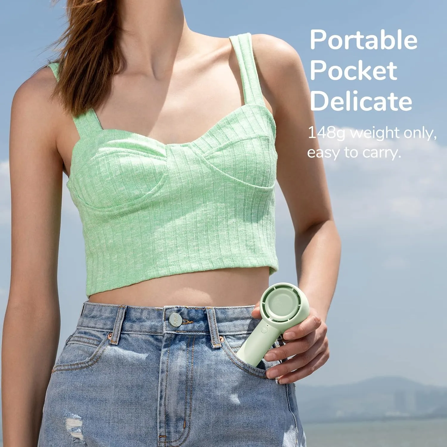 JISULIFE Mini Portable Fan-Bladeless Safe Design, Powerful Turbo Handheld Fan with 5 Speeds, 16Hrs Max Cooling TimeUSB Rechargeable, Small Pocket for Travel/Lash, Gifts For Girls/Women
