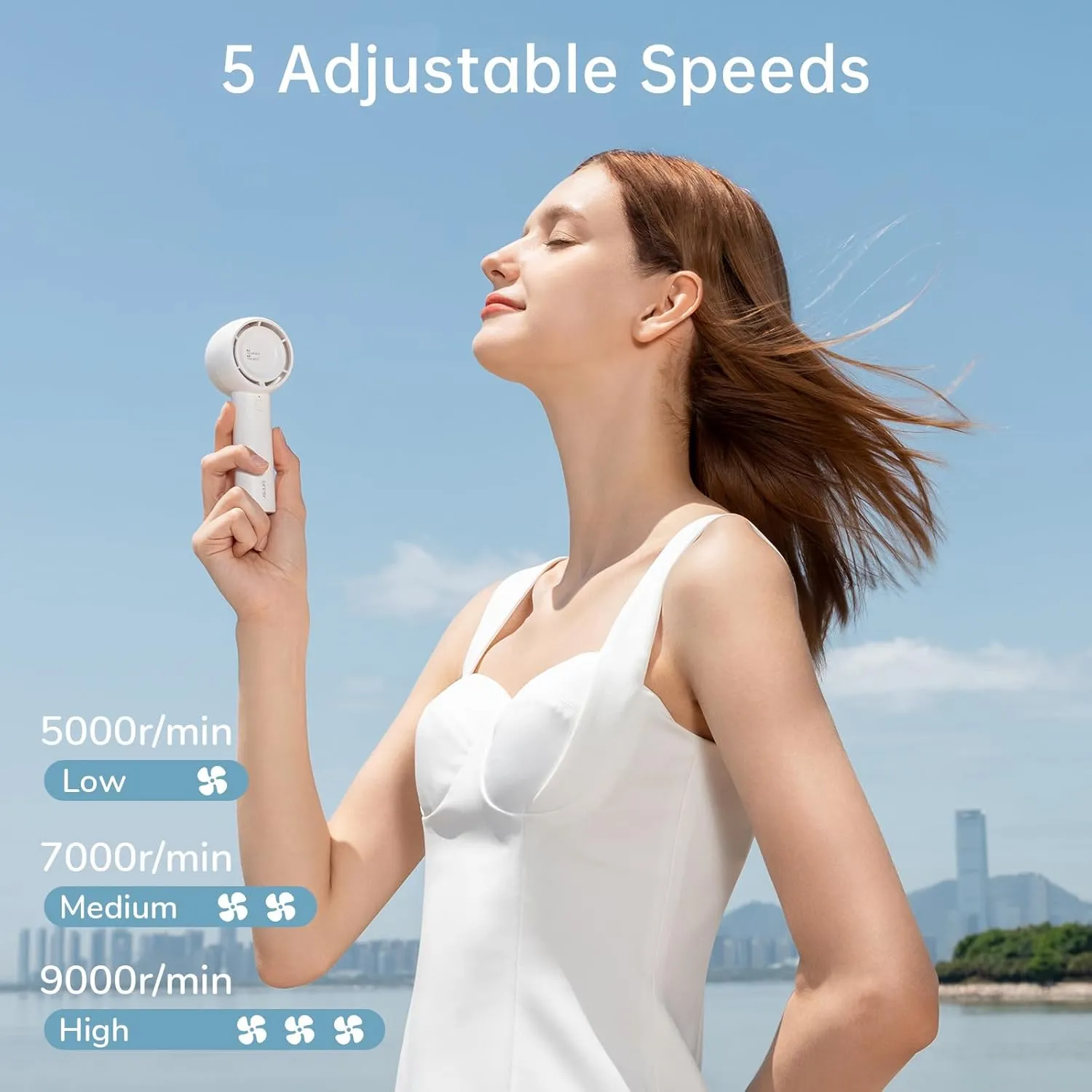 JISULIFE Mini Portable Fan-Bladeless Safe Design, Powerful Turbo Handheld Fan with 5 Speeds, 16Hrs Max Cooling TimeUSB Rechargeable, Small Pocket for Travel/Lash, Gifts For Girls/Women