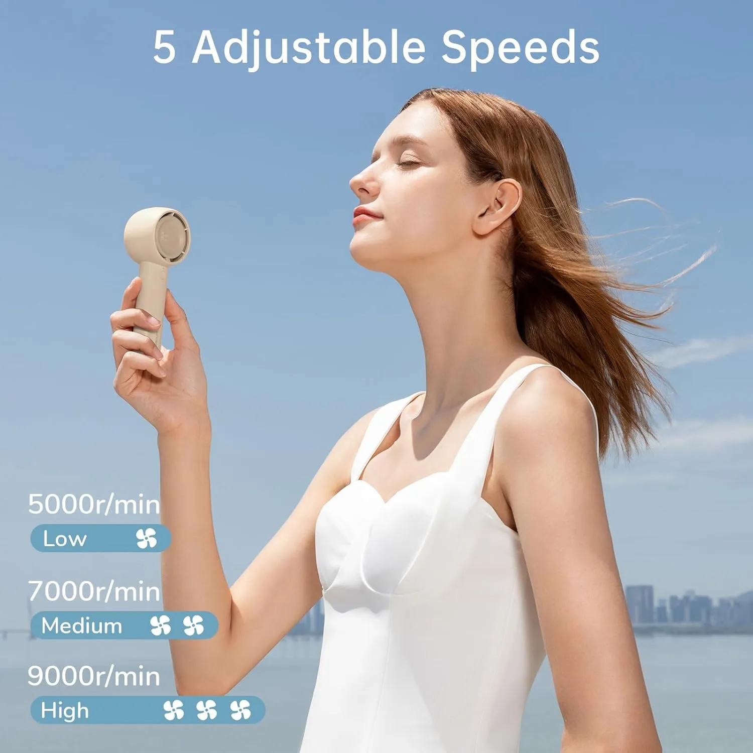 JISULIFE Mini Portable Fan-Bladeless Safe Design, Powerful Turbo Handheld Fan with 5 Speeds, 16Hrs Max Cooling TimeUSB Rechargeable, Small Pocket for Travel/Lash, Gifts For Girls/Women