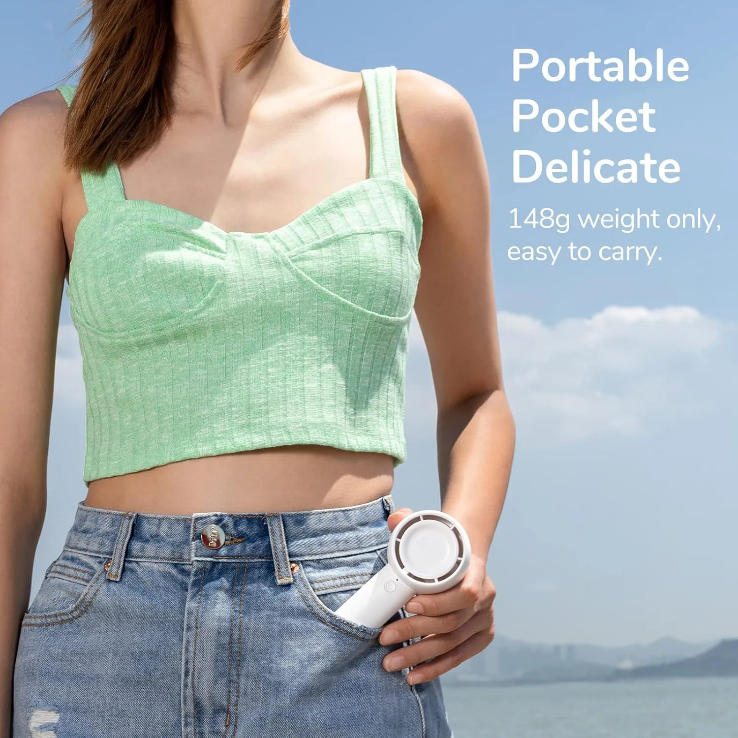 JISULIFE Mini Portable Fan-Bladeless Safe Design, Powerful Turbo Handheld Fan with 5 Speeds, 16Hrs Max Cooling TimeUSB Rechargeable, Small Pocket for Travel/Lash, Gifts For Girls/Women