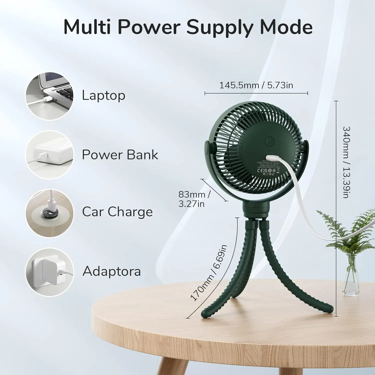 JISULIFE Mini Stroller Fan 4000mAh Battery Operated with 4 Speeds, Rechargeable 720Rotatable, Clip on for Baby Carseat/Crib/Golf Cart/Treadmill -Green