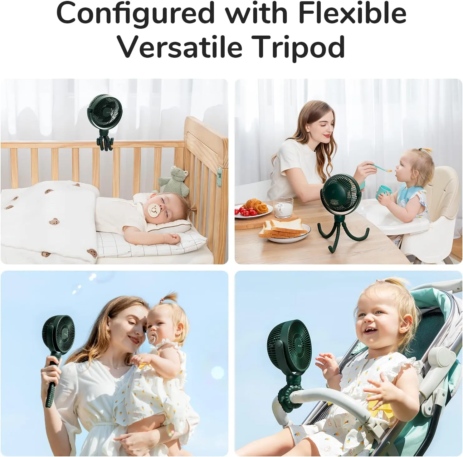 JISULIFE Mini Stroller Fan 4000mAh Battery Operated with 4 Speeds, Rechargeable 720Rotatable, Clip on for Baby Carseat/Crib/Golf Cart/Treadmill -Green