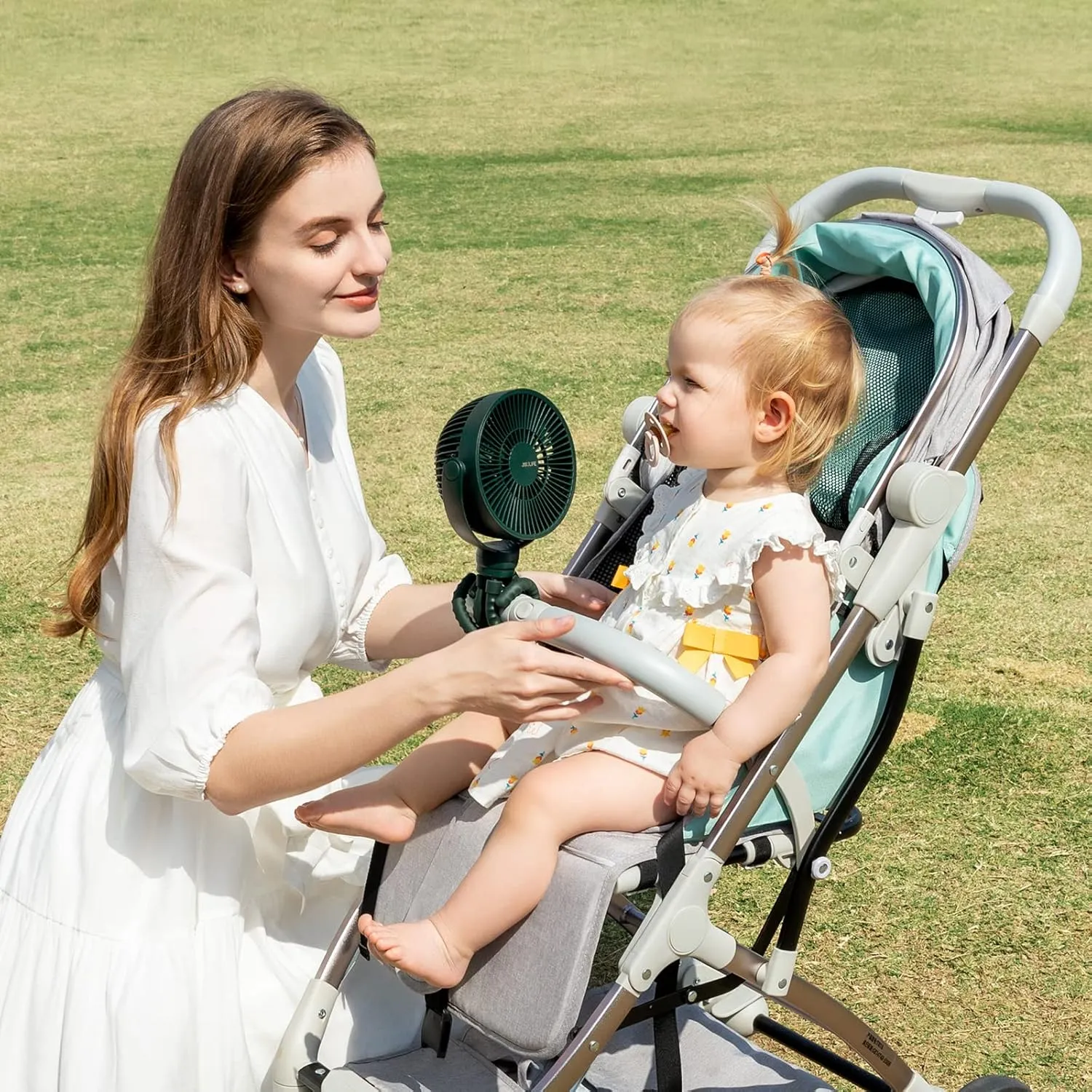 JISULIFE Mini Stroller Fan 4000mAh Battery Operated with 4 Speeds, Rechargeable 720Rotatable, Clip on for Baby Carseat/Crib/Golf Cart/Treadmill -Green