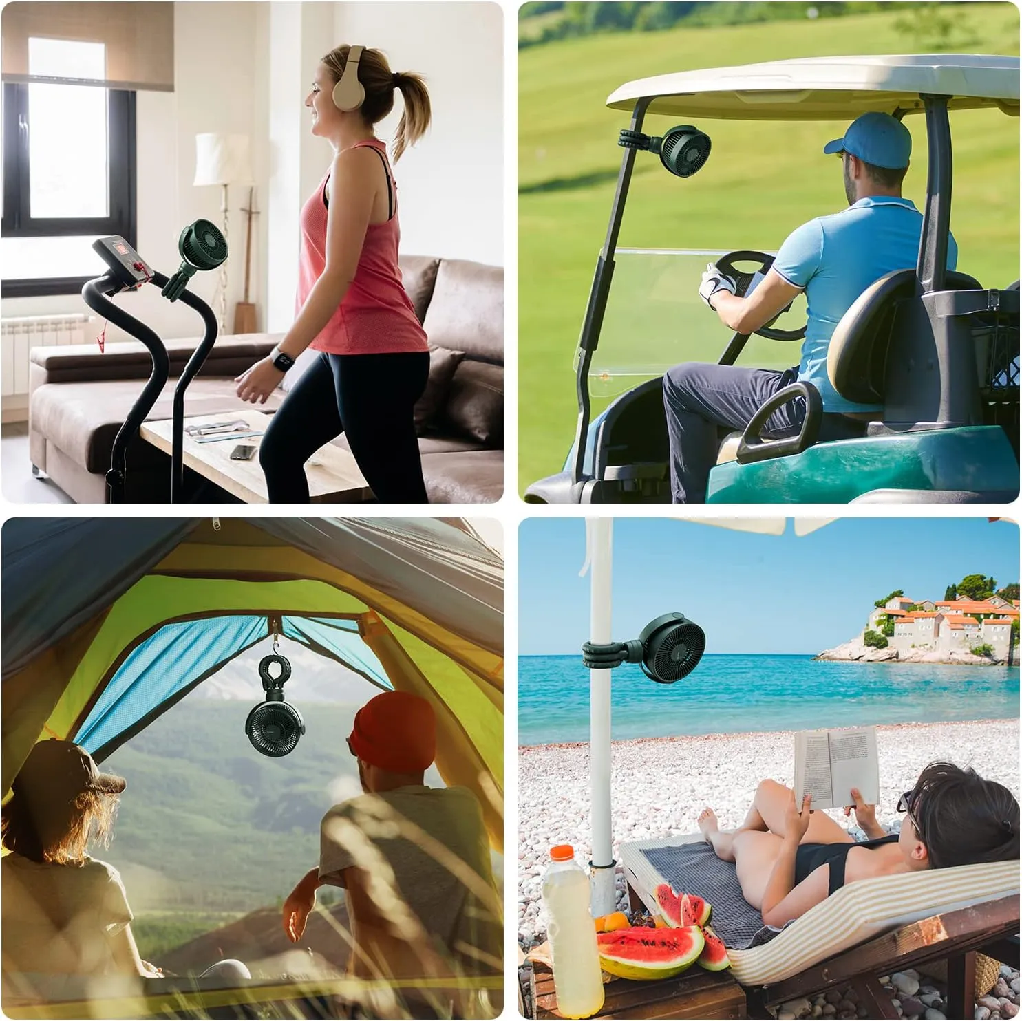JISULIFE Mini Stroller Fan 4000mAh Battery Operated with 4 Speeds, Rechargeable 720Rotatable, Clip on for Baby Carseat/Crib/Golf Cart/Treadmill -Green
