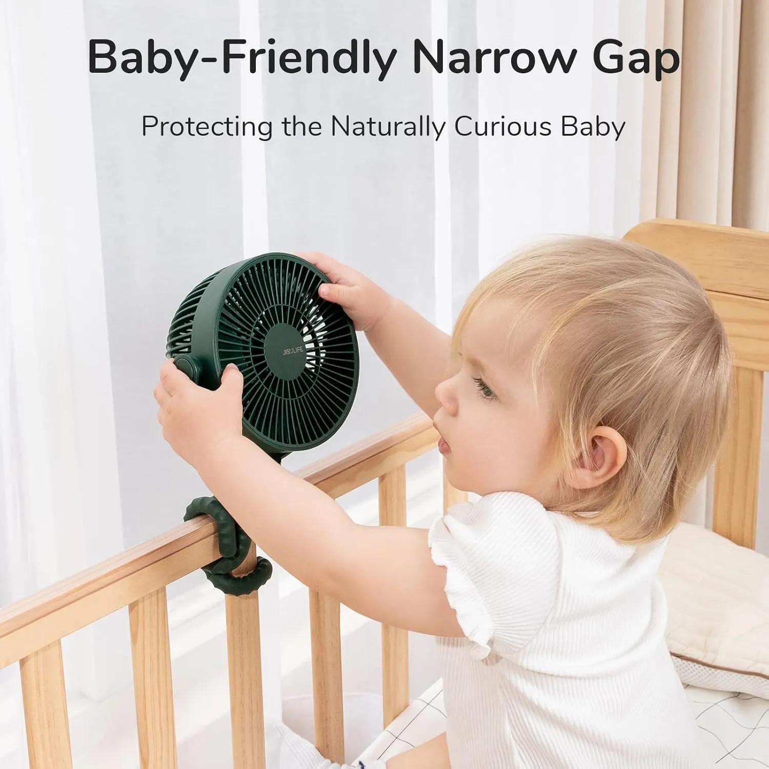 JISULIFE Mini Stroller Fan 4000mAh Battery Operated with 4 Speeds, Rechargeable 720Rotatable, Clip on for Baby Carseat/Crib/Golf Cart/Treadmill -Green