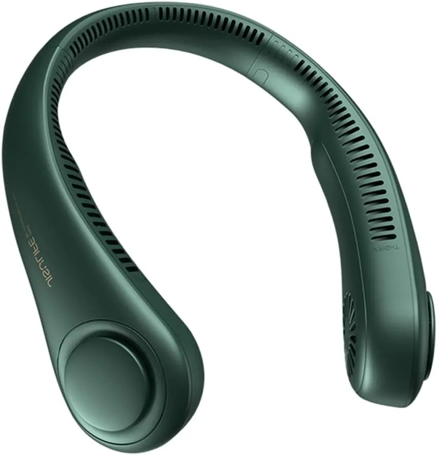 JISULIFE Neck Fan Portable, Personal Wearable Fan with Battery Rechargeable, Bladeless Travel Cooling Design with Powerful Wind, 3 Speeds, Quiet, Gifts for Men/Women/Friends - Green Small bladeless fan for quiet cooling
