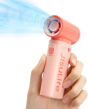 JISULIFE Portable Handheld Fan Life9, Turbo Power High Speed Air [18H Max Cooling Time], 5 Gear Wind, 5000mAh Rechargeable, Mini Pocket Design, Personal Fan for Travel Concerts Camping Makeup - Pink Neck fan for hands-free comfort