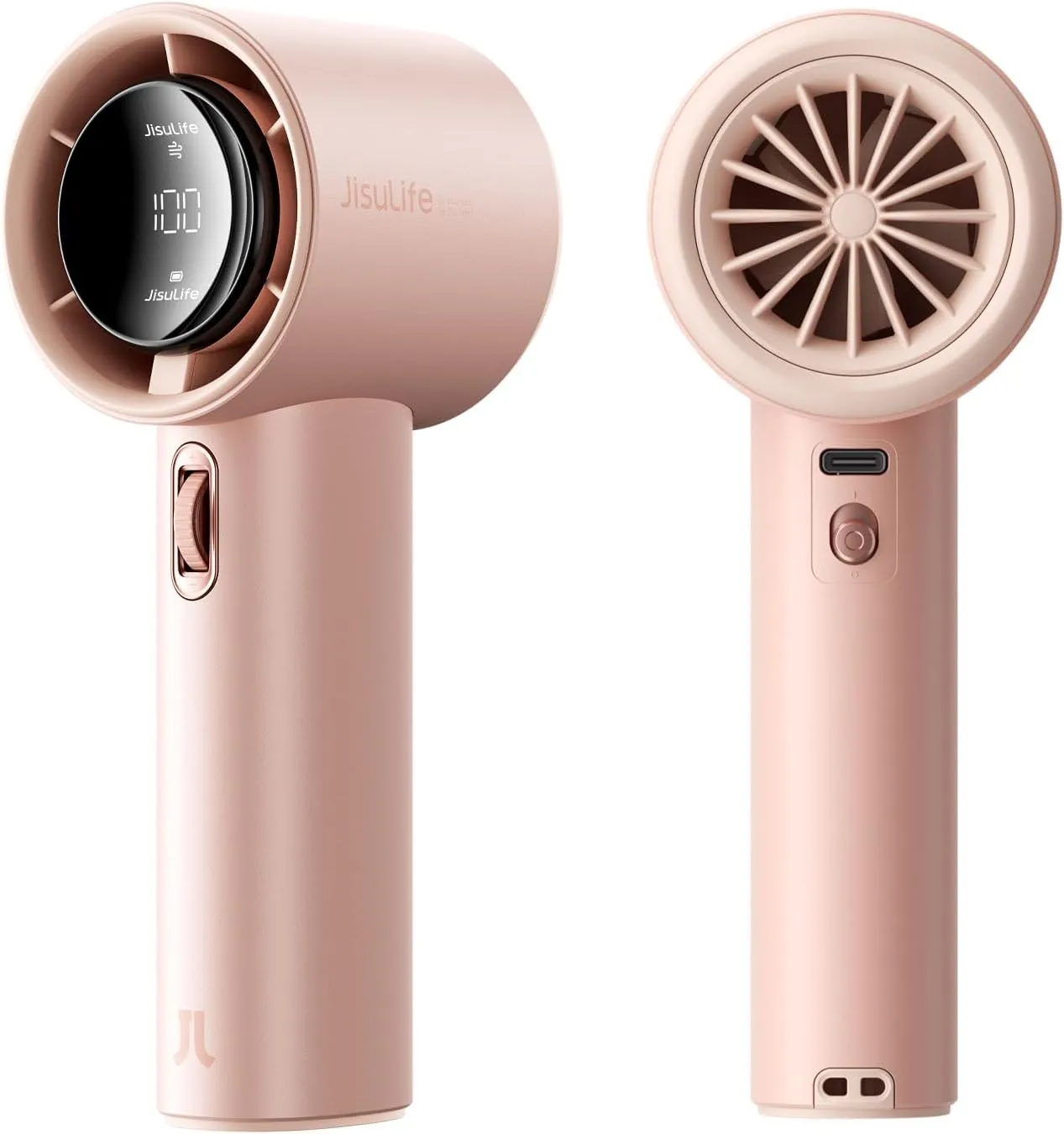 JISULIFE Portable Handheld Fan, Speed(1-100) Adjustable Turbo Mini and 3600mAh Battery Rechargeable Personal Fan, Digital Display, Gifts for Women Men Travel/Camping/Outdoor-Pink Neck fan for hands-free comfort