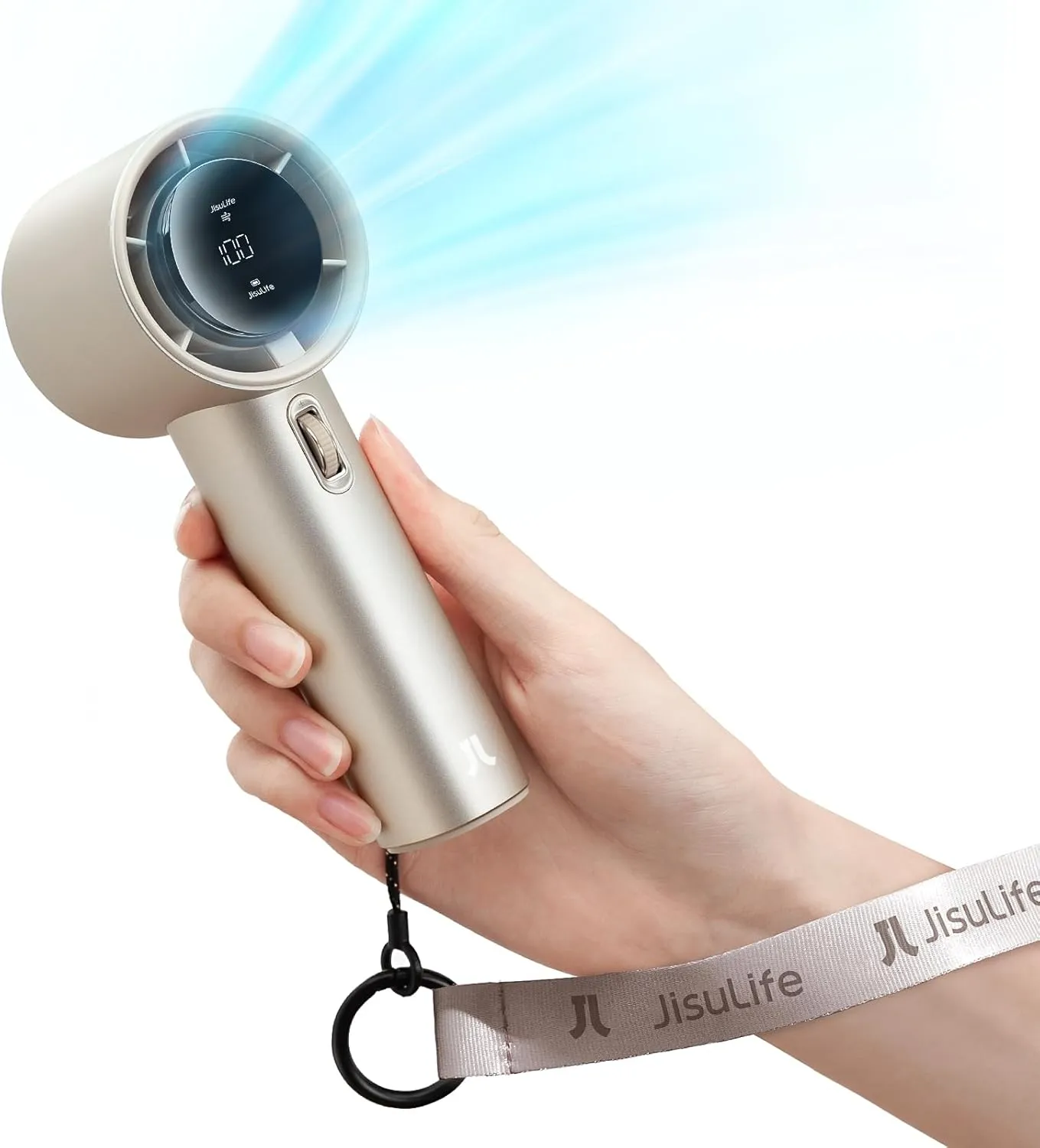 JISULIFE Portable Handheld Fan, Speed(1-100) Adjustable Turbo Mini and 5000mAh Battery Rechargeable Personal Fan with Metal Body, Digital Display, Gifts for Women Men Travel/Camping/Outdoor-Brown Neck fan for hands-free comfort