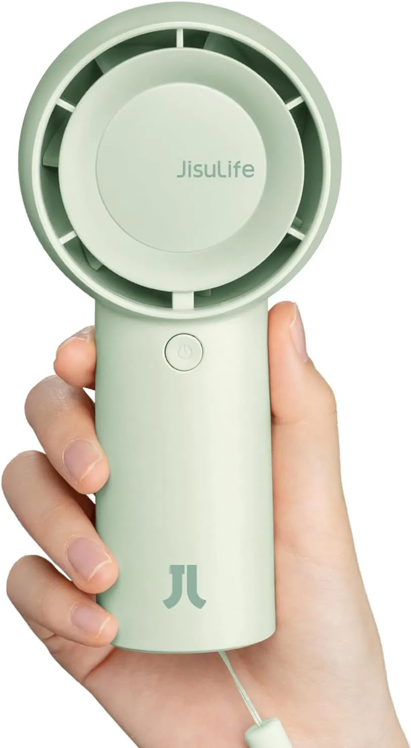 JISULIFE Portable Handheld Turbo Fan [16H Max Cooling Time], 4000mAh USB Rechargeable Personal Battery Operated Lash Small Pocket Fan with 5 Speeds for Travel/Outdoor/Vacation/Concerts - Green Neck fan for hands-free comfort