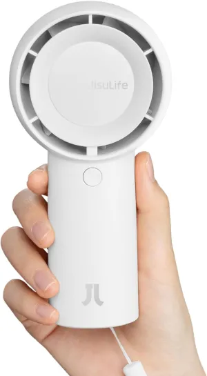 JISULIFE Portable Handheld Turbo Fan [16H Max Cooling Time], 4000mAh USB Rechargeable Personal Battery Operated Lash Small Pocket Fan with 5 Speeds for Travel/Outdoor/Vacation/Concerts - White Waist-mounted portable fan for outdoor use