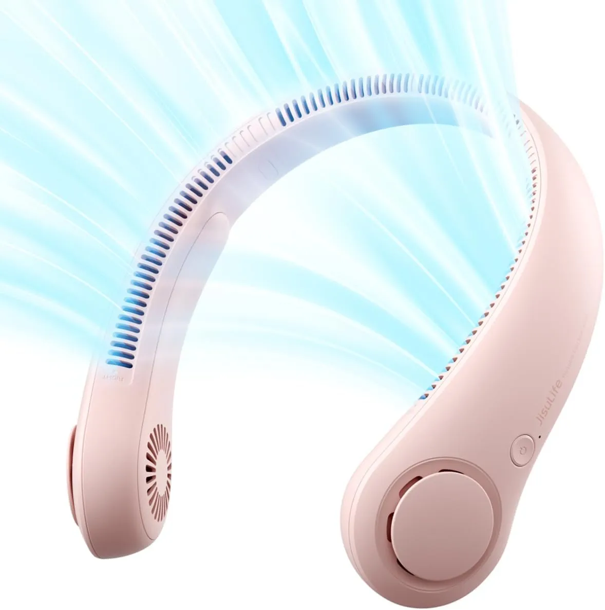 JISULIFE Portable Neck Fan, Hands-Free Bladeless, 5 Speeds, 4000 mAh Battery Operated Wearable Personal Fan, Twistable, Rechargeable, Gift for Women Men-Pink Neck fan for hands-free comfort