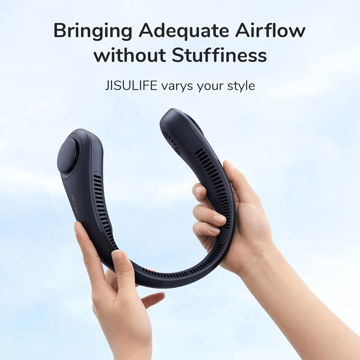 JISULIFE Portable Neck Fan, Hands Free Bladeless Fan, 5 Speeds, 4000 mAh Battery Operated Wearable Personal Fan, Twistable, Rechargeable, Gift for Women Men-Blue