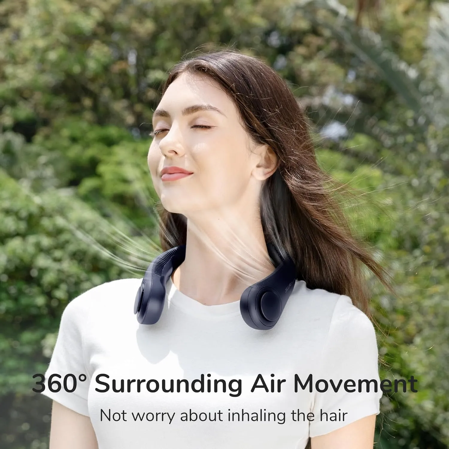 JISULIFE Portable Neck Fan, Hands Free Bladeless Fan, 5 Speeds, 4000 mAh Battery Operated Wearable Personal Fan, Twistable, Rechargeable, Gift for Women Men-Blue