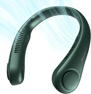 JISULIFE Portable Neck Fan, Hands Free Bladeless Fan, 5 Speeds, 4000 mAh Battery Operated Wearable Personal Fan, Twistable, Rechargeable, Gift for Women Men-Dark Green Neck fan for hands-free comfort
