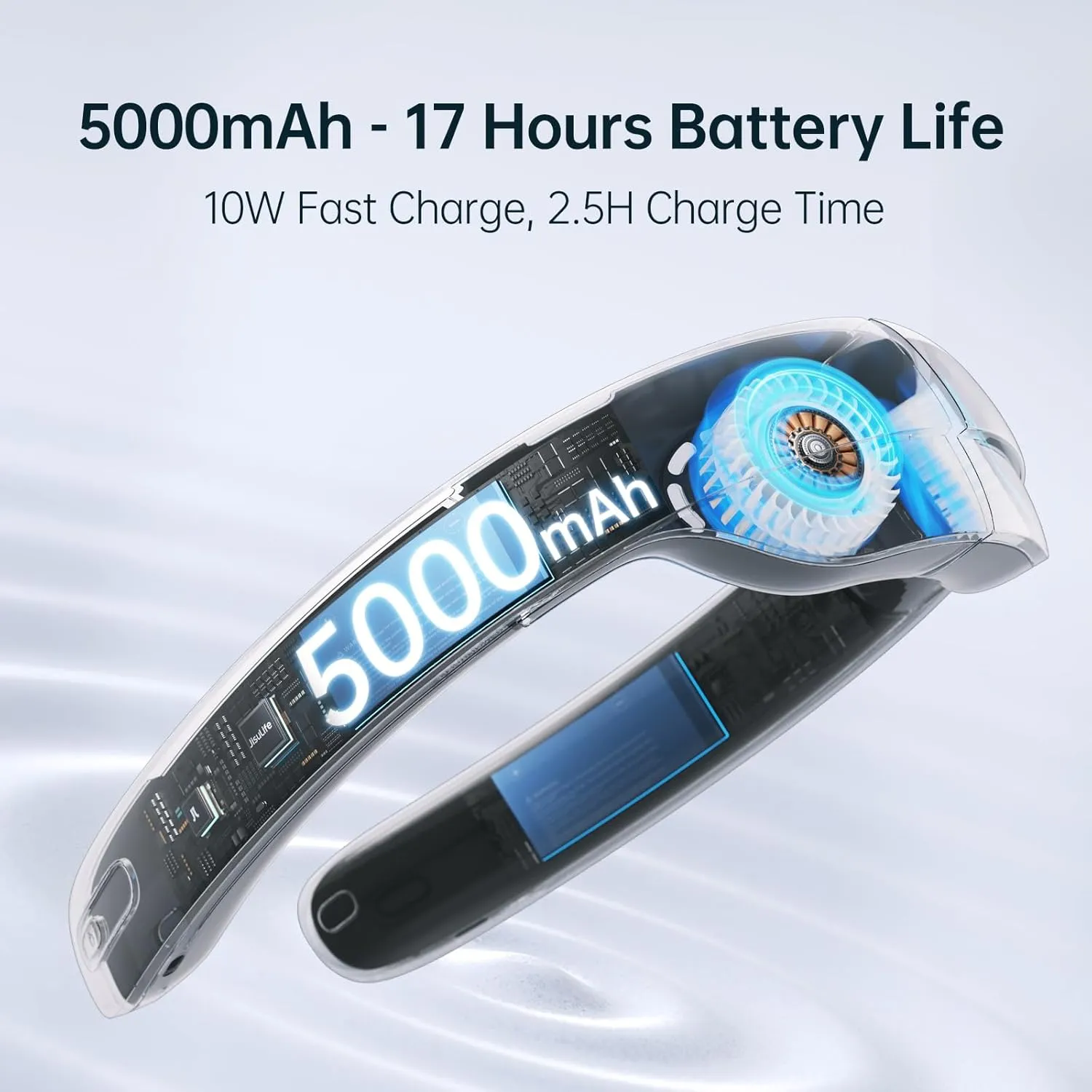 JISULIFE Portable Neck Fan Pro, 100 Speeds Bladeless, Stepless Knob, LED Display, 5000mAh Rechargeable Personal Fan, Mini Hands Free, USB Battery Operated Wearable-Blue