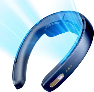 JISULIFE Portable Neck Fan Pro, 100 Speeds Bladeless, Stepless Knob, LED Display, 5000mAh Rechargeable Personal Fan, Mini Hands Free, USB Battery Operated Wearable-Blue Small bladeless fan for quiet cooling