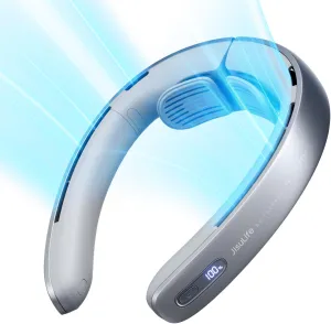 JISULIFE Portable Neck Fan Pro, 100 Speeds Bladeless, Stepless Knob, LED Display, 5000mAh Rechargeable Personal, Mini Hands Free, USB Battery Operated Wearable-Grey Neck fan for hands-free comfort
