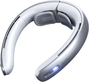 JISULIFE Portable Neck Fan, Upgraded 100 Speeds Personal Bladeless Fan Wearable with Neck Brace, LED Display, 5000mAh Rechargeable Battery Operated, Gifts for Women Men-Grey Neck fan for hands-free comfort