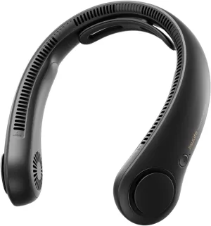 JISULIFE Portable Neck Fan Upgraded, Neckbrace Personal Hands Free, 5 Speed Gears Adjustment, 5000 mAh Wearable Bladeless Quiet Rechargeable for Outdoor Indoor, Gifts for Women Men- Black Small bladeless fan for quiet cooling