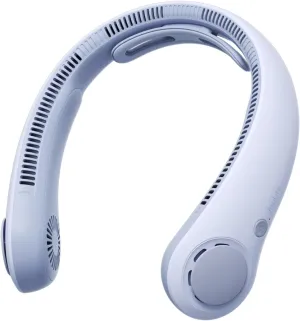 JISULIFE Portable Neck Fan Upgraded, Neckbrace Personal Hands Free, 5 Speed Gears Adjustment, 5000 mAh Wearable Bladeless Quiet Rechargeable for Outdoor Indoor, Gifts for Women Men- Sunny Blue Neck fan for hands-free comfort