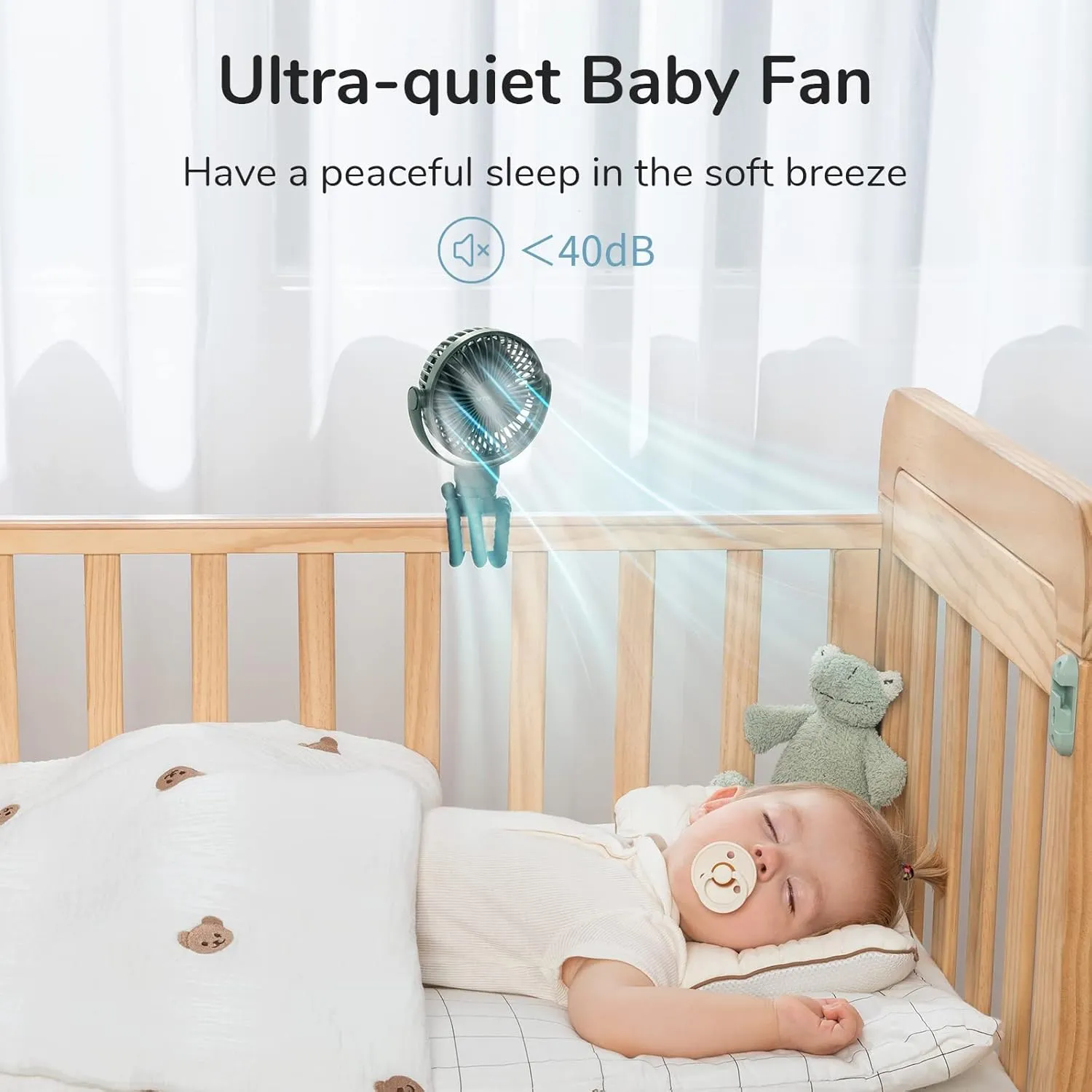JISULIFE Portable Stroller Fan 4000mAh Battery Operated with 4 Speeds, USB Rechargeable Mini Fan with 360Rotatable Flexible Tripod for Handheld/Desk/Car Seat/Treadmill/Travel -Alpine Green