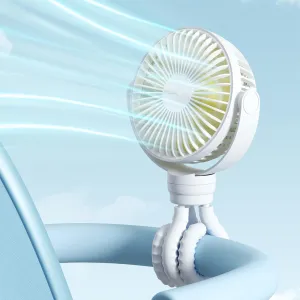 JISULIFE Portable Stroller Fan 4000mAh Battery Operated with 4 Speeds, USB Rechargeable Mini Fan with 360Rotatable Flexible Tripod for Handheld/Desk/Car Seat/Treadmill/Travel -Starlight White Mini handheld fan for personal cooling