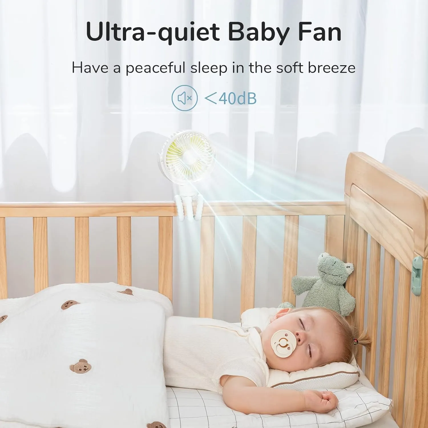 JISULIFE Portable Stroller Fan 4000mAh Battery Operated with 4 Speeds, USB Rechargeable Mini Fan with 360Rotatable Flexible Tripod for Handheld/Desk/Car Seat/Treadmill/Travel -Starlight White