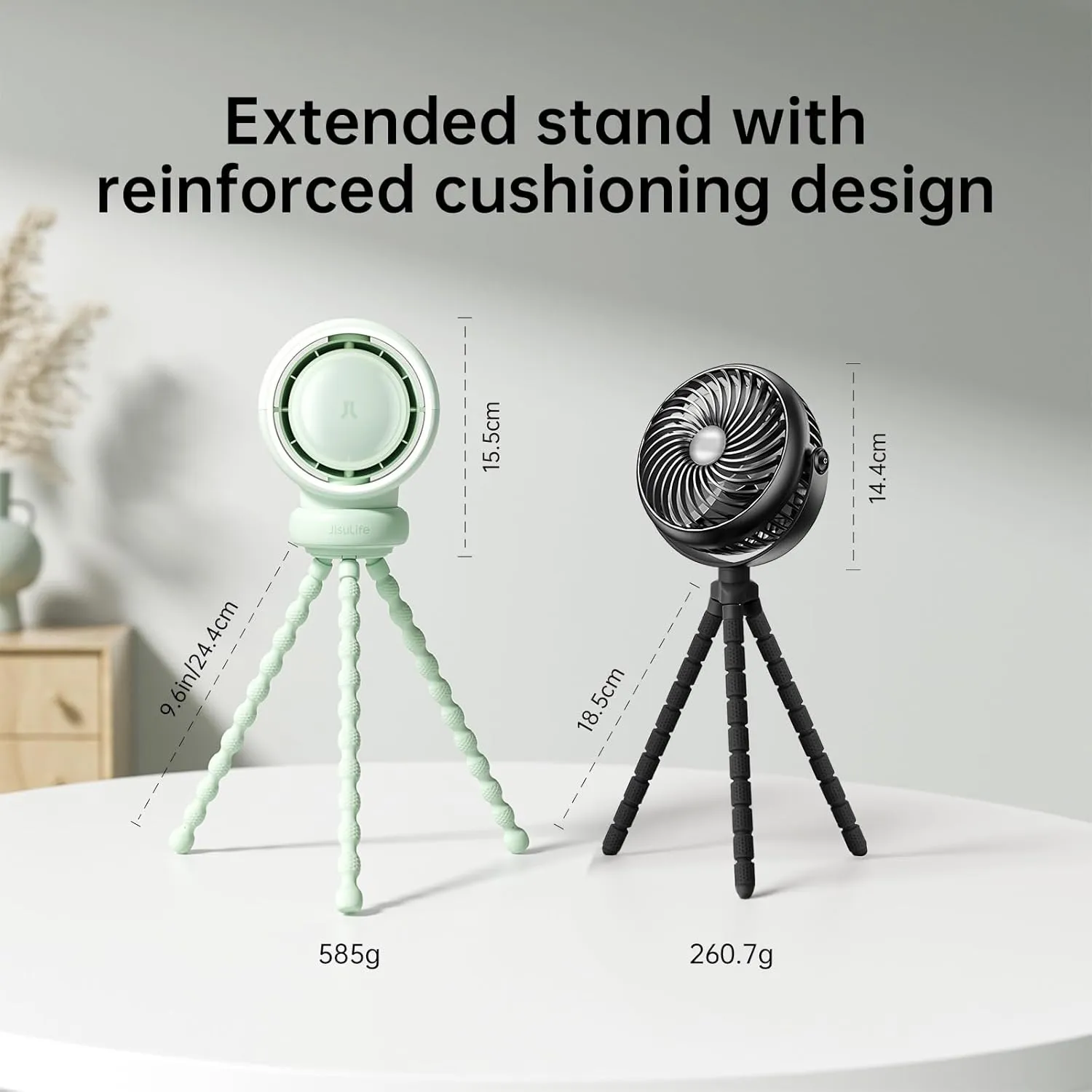 JISULIFE Stroller Fan Baby Large, Safe Bladeless for Crib, Desk, Portable Battery Rechargeable Cooling Fan with Air Turbo Tech, Night Light, Food-Grade Gift for Mom/Dad/Friend - Green