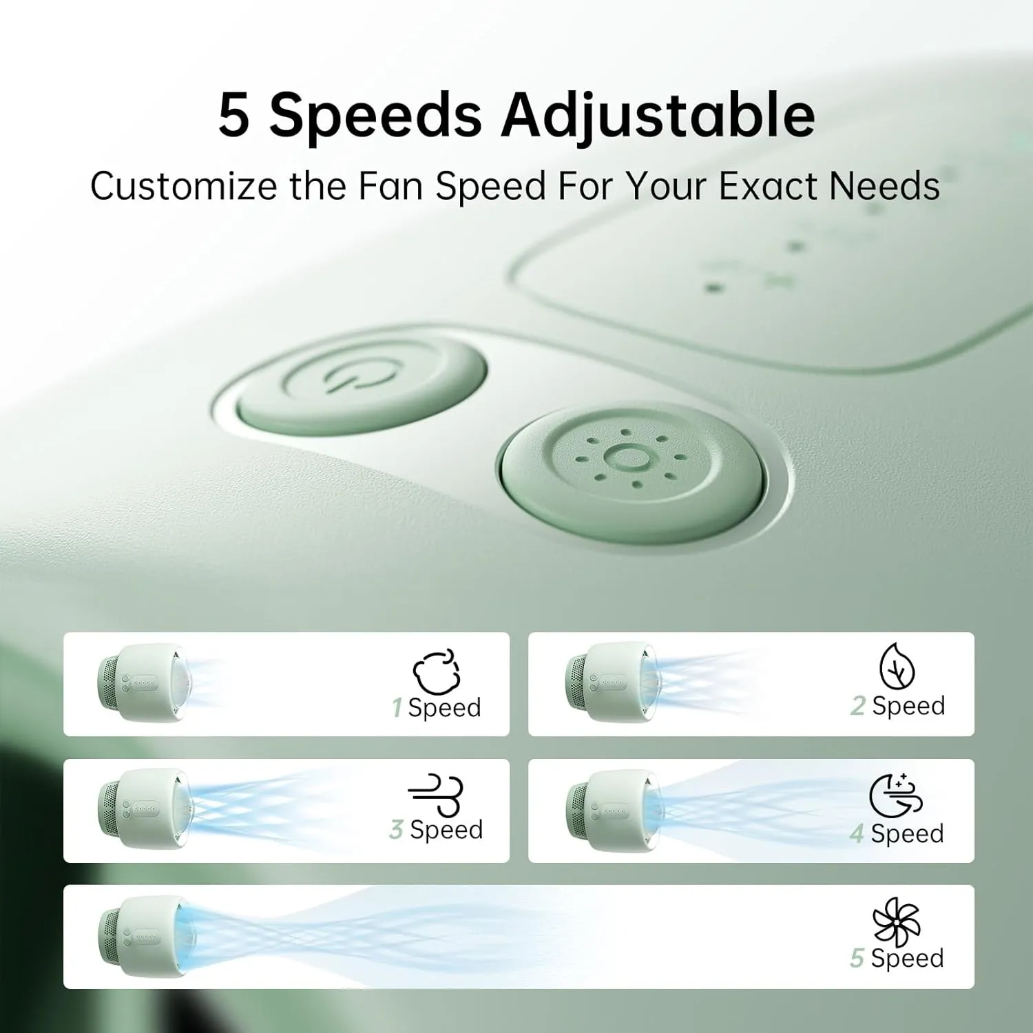JISULIFE Stroller Fan Baby Large, Safe Bladeless for Crib, Desk, Portable Battery Rechargeable Cooling Fan with Air Turbo Tech, Night Light, Food-Grade Gift for Mom/Dad/Friend - Green