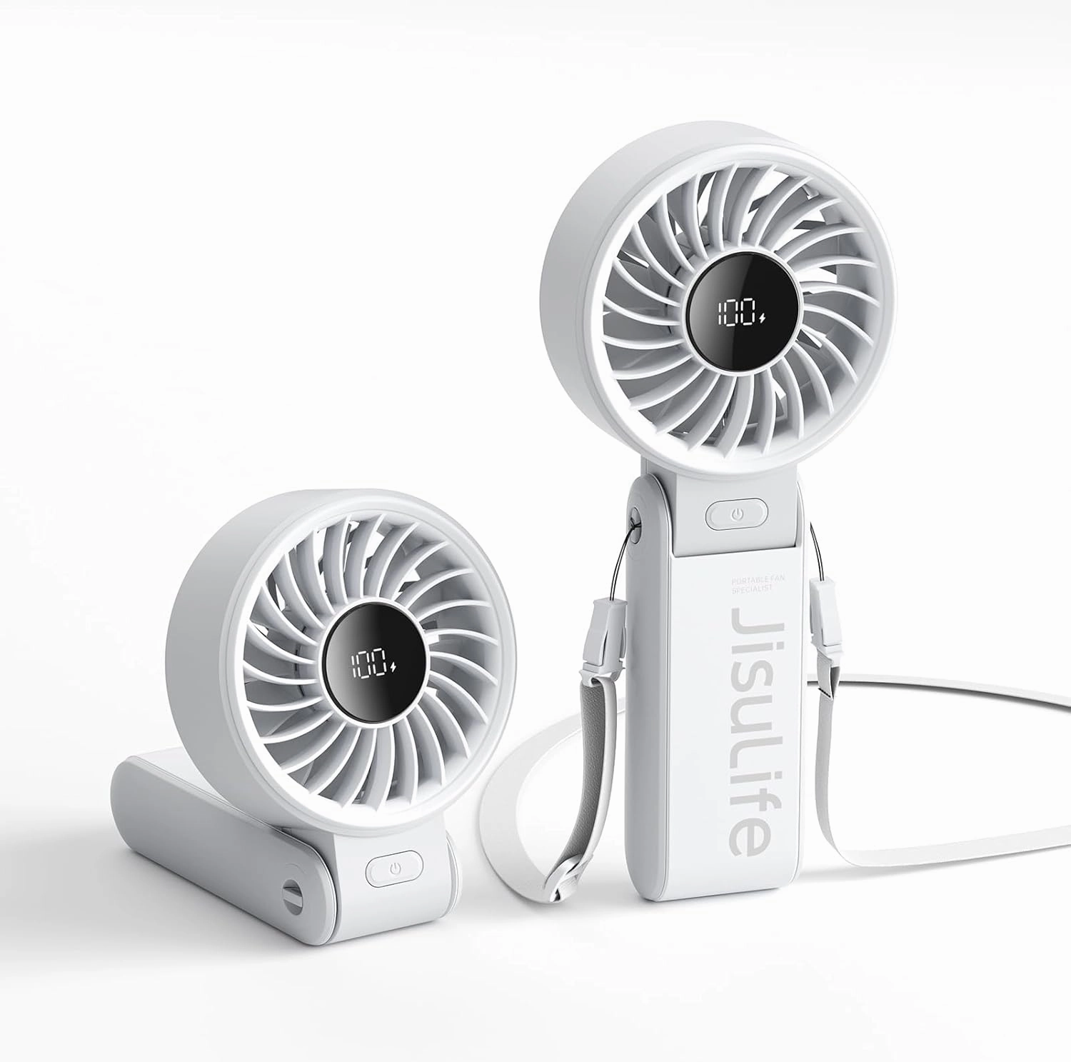 JISULIFE Handheld Fan Life7  Ultimate Flexibility: High-Power Motor, LED Display, 13 Hrs Cooling, 3600mAh Rechargeable, 5-Speed, Foldable Design, 3-IN-1 Portable Fan for Travel Cruise Beach(Grey) Small bladeless fan for quiet cooling