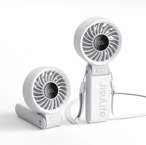 JISULIFE Handheld Fan Life7  Ultimate Flexibility: High-Power Motor, LED Display, 13 Hrs Cooling, 3600mAh Rechargeable, 5-Speed, Foldable Design, 3-IN-1 Portable Fan for Travel Cruise Beach(Grey) Small bladeless fan for quiet cooling