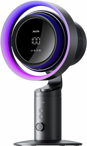 Jisulife Table Fan Pro3, 3-IN-1 Turbo Oscillating Fan with Air Purifier and RGB Light, H11 HEPA Filter, 100-Speed Adjustable, 10000mAh Rechargeable Battery, Powerful Airflow for Desktop/Office/Bedroom Desktop fan with humidification feature